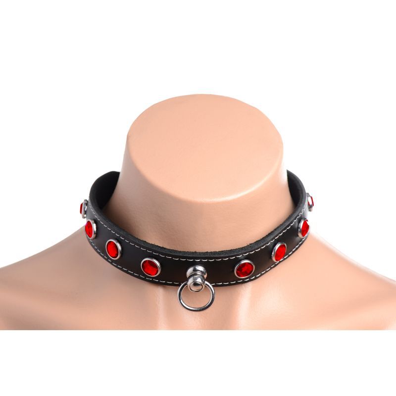Bling Vixen Leather Choker with Red Rhinestones