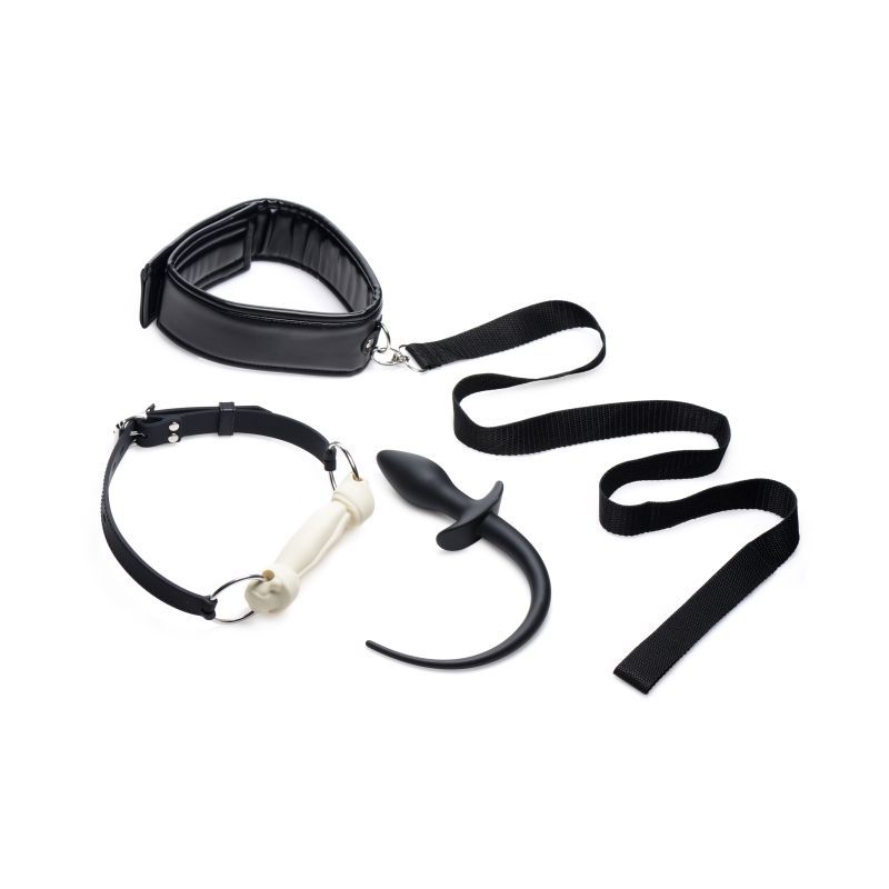 Puppy Play Set Including Gag Plug and Collar in Black
