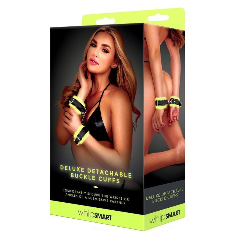 Glow In The Dark Deluxe Buckle Cuffs Black Adult Bondage Accessory