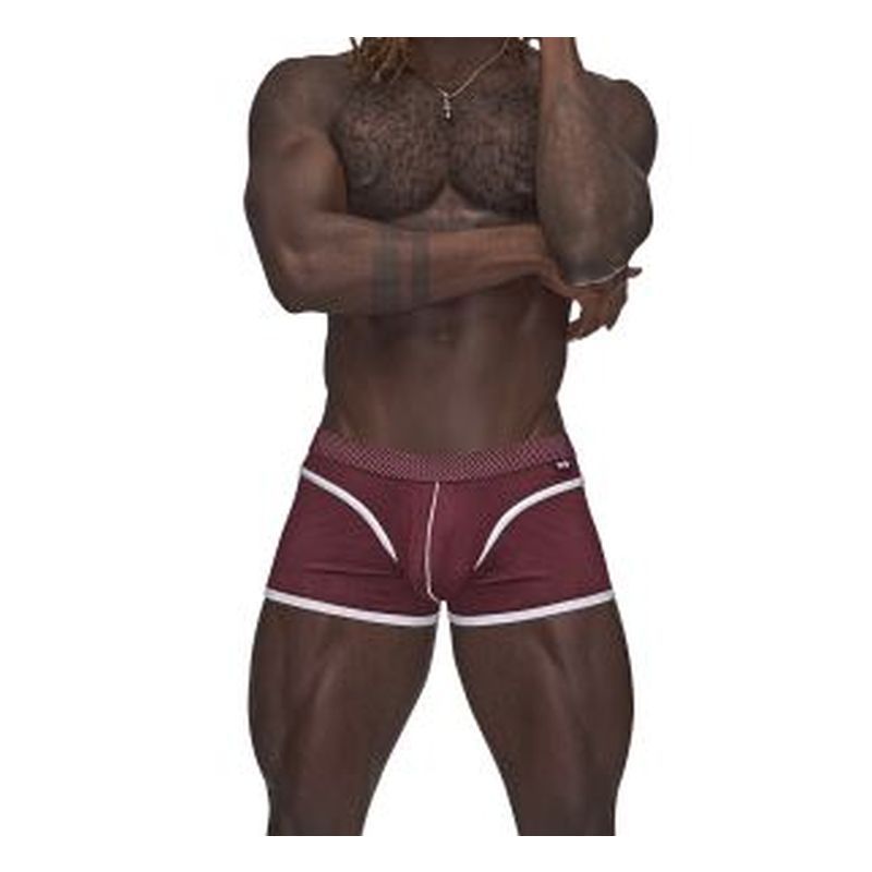 Male Power Sport Mesh Mini Shorts in Burgundy