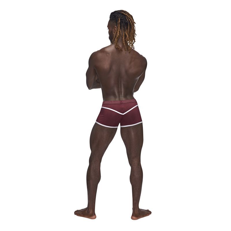 Male Power Sport Mesh Mini Shorts in Burgundy