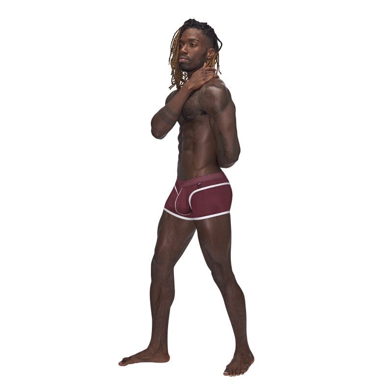 Male Power Sport Mesh Mini Shorts in Burgundy