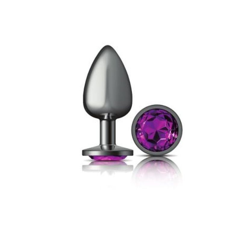 Cheeky Charms Gunmetal Round Butt Plug with Purple Jewel Large