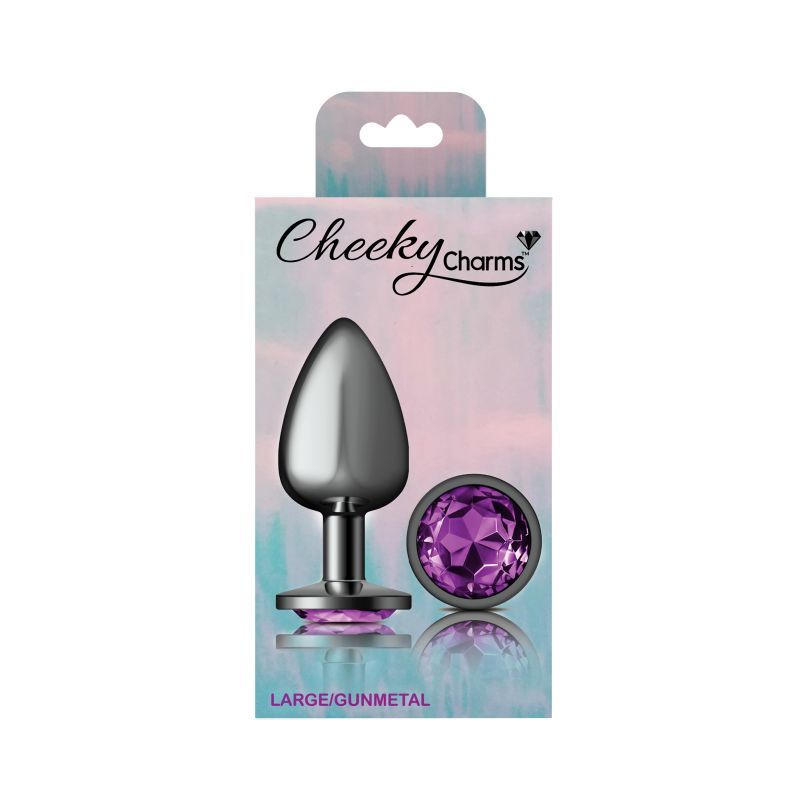 Cheeky Charms Gunmetal Round Butt Plug with Purple Jewel Large