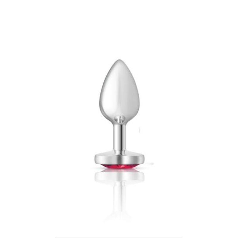 Cheeky Charms Silver Metal Butt Plug with Heart Pink Jewel Small