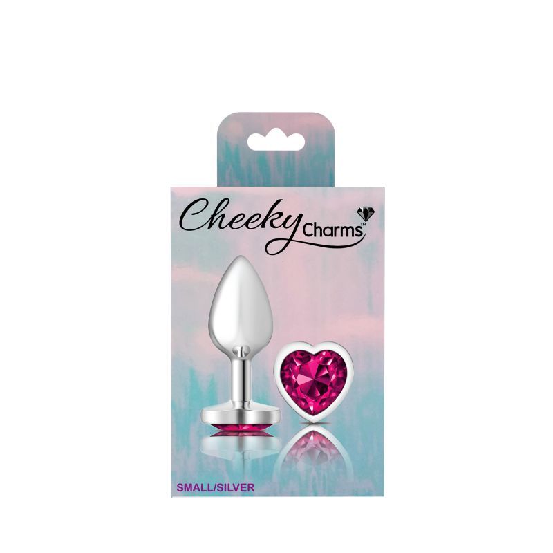 Cheeky Charms Silver Metal Butt Plug with Heart Pink Jewel Small