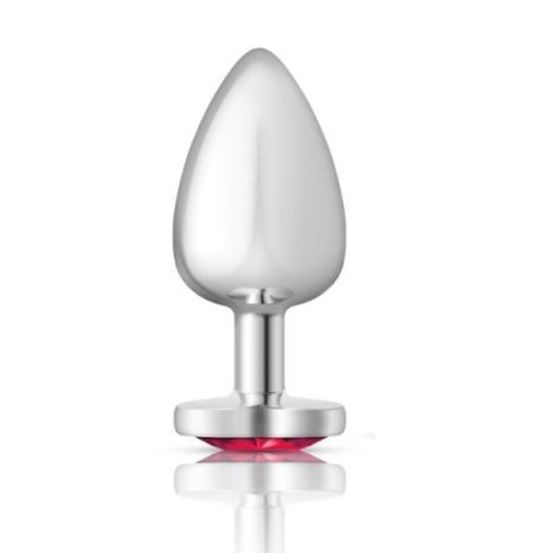 Cheeky Charms Silver Metal Butt Plug with Heart Pink Jewel Large