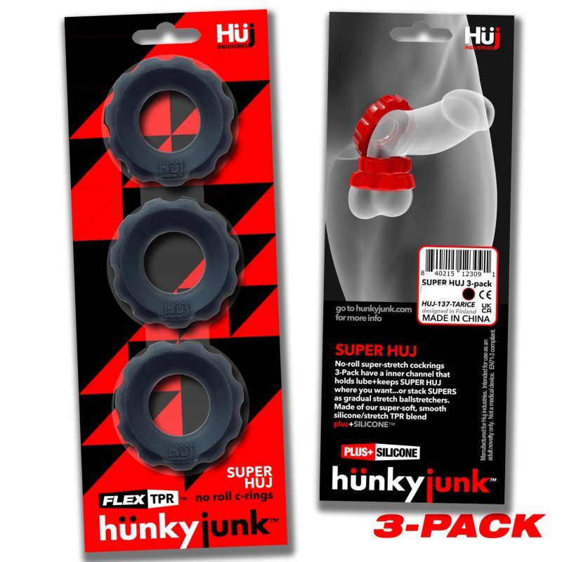 Super Hunkyjunk 3 Piece Cockrings Tar Ice for Enhanced Bulge and Firmness