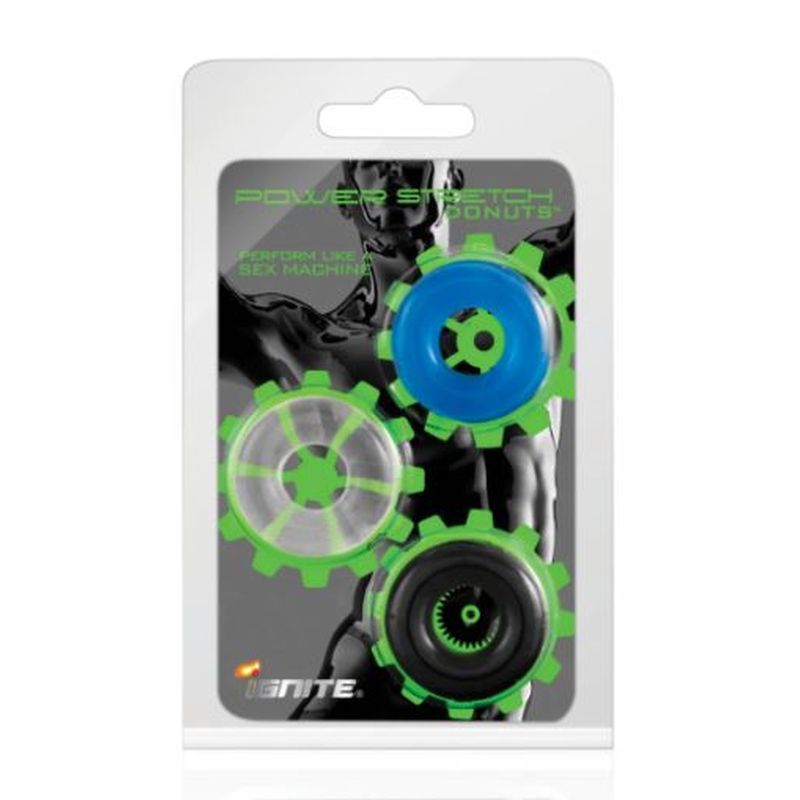Power Stretch Donuts 3 Pc Multi Colour Cock Ring Set