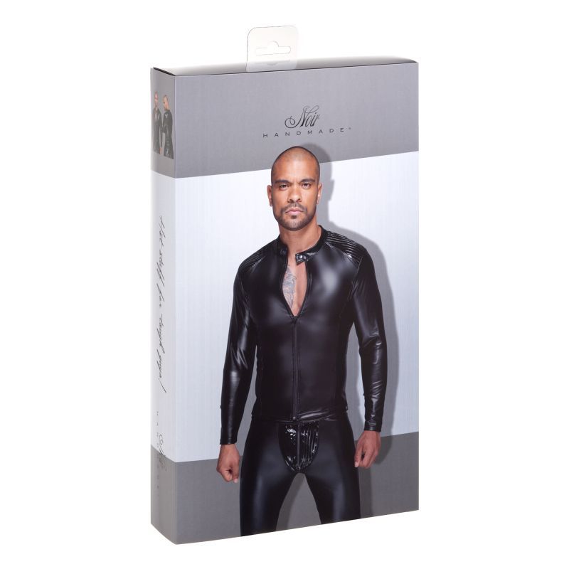 Power Wetlook Mens Jacket with Pleated PVC Epaulets