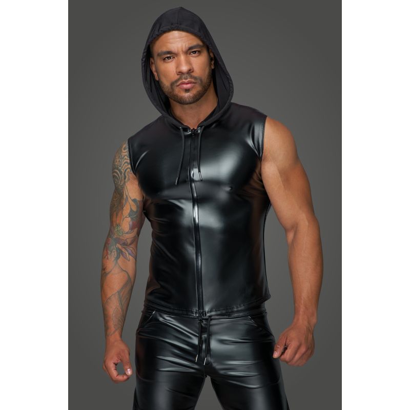 Powerwetlook Sleeveless Hooded Shirt with Two Way Zipper