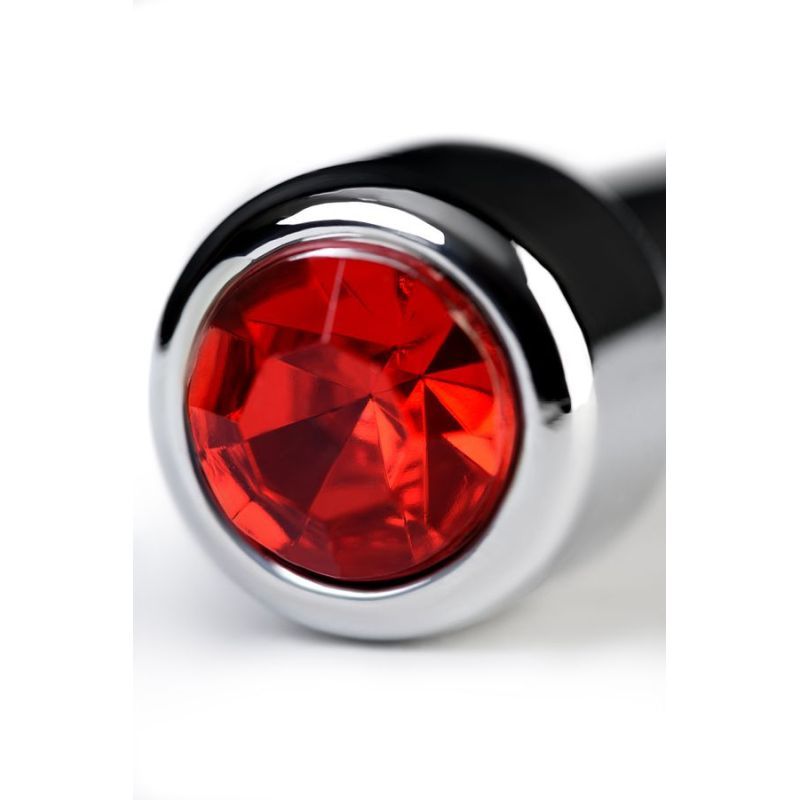 Silver Metal Urethral Plug with Ruby Rhinestone