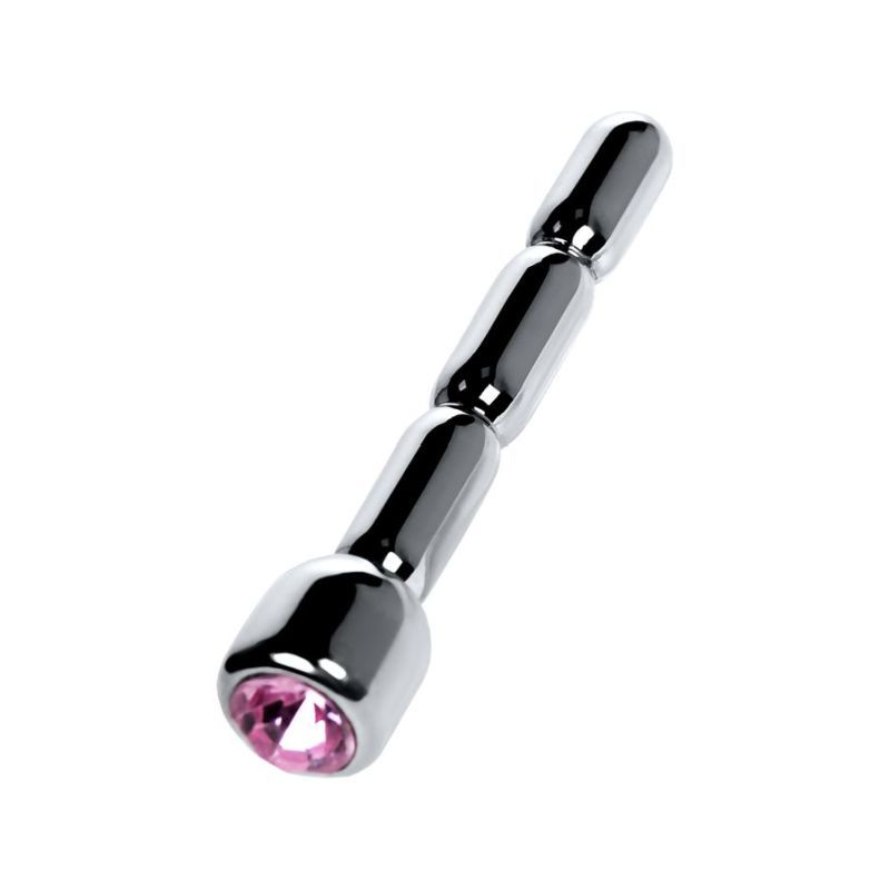 Silver Metal Urethral Plug with Ruby Rhinestone