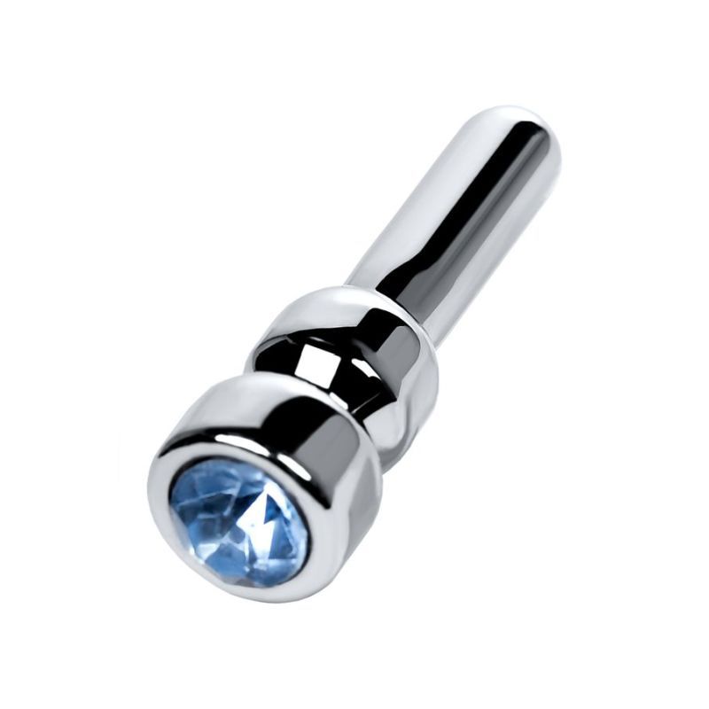 Silver Metal Urethral Plug with Sapphire Rhinestone Small