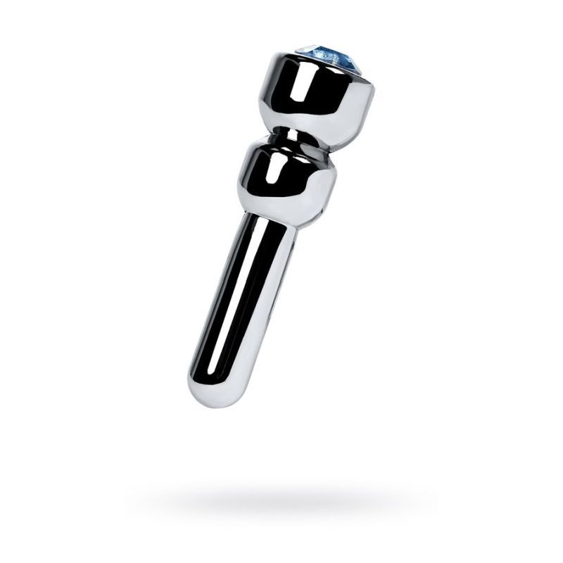 Silver Metal Urethral Plug with Sapphire Rhinestone Small