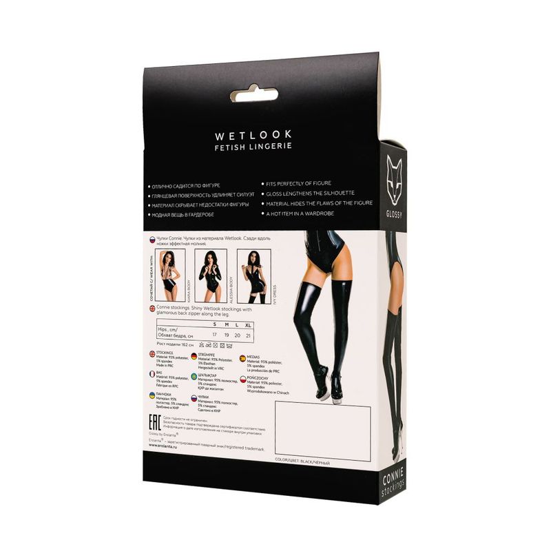 Glossy Wetlook Connie Zipper Stockings – Black Stretch Stockings