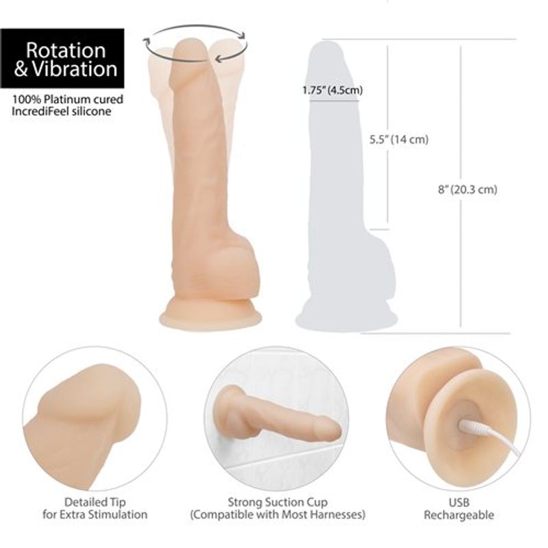Rotating 8 Inch Vibrating Dildo with Remote in Vanilla