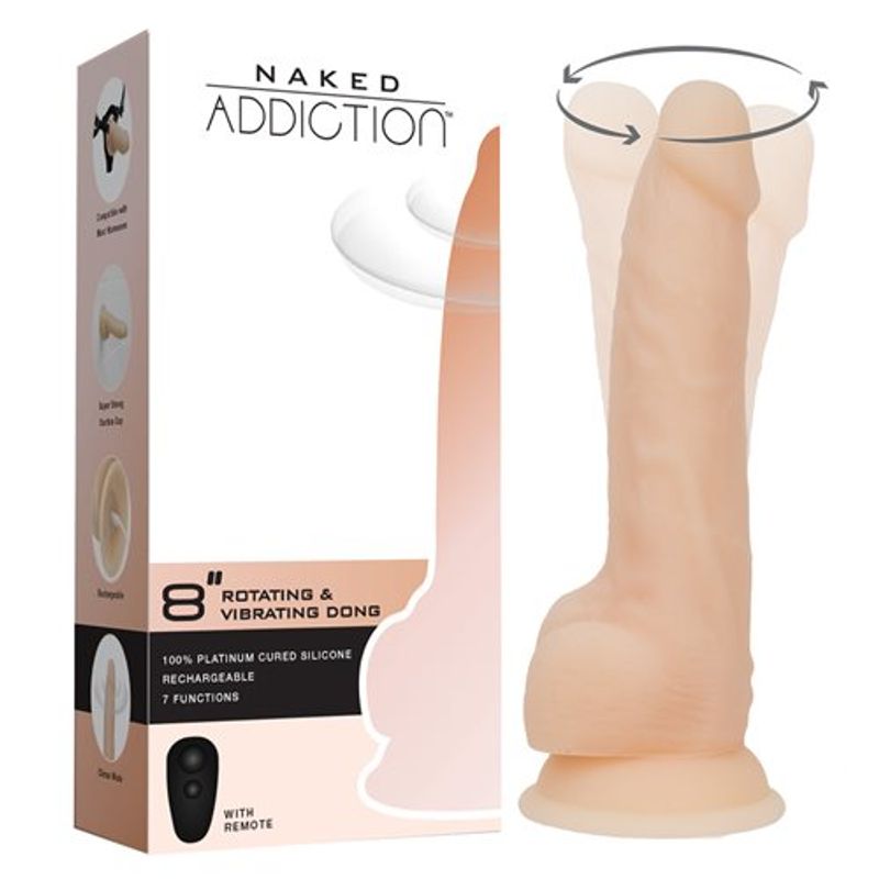 Rotating 8 Inch Vibrating Dildo with Remote in Vanilla