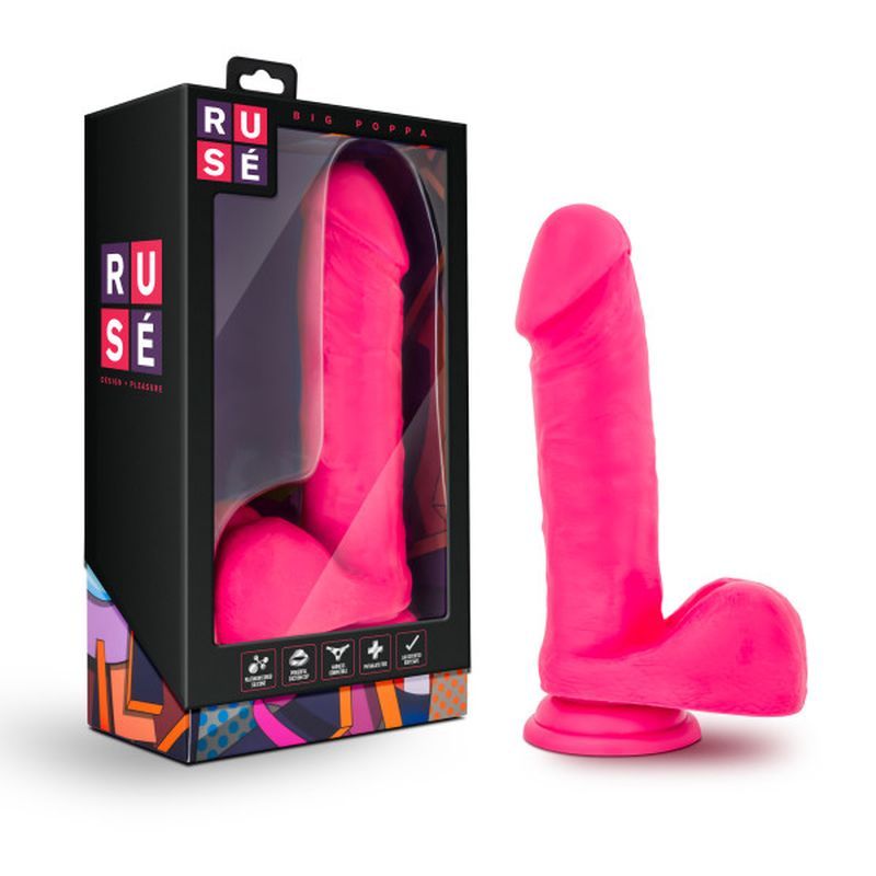 Ruse Big Poppa Hot Pink Dildo 6.6 Inch Insertable Length