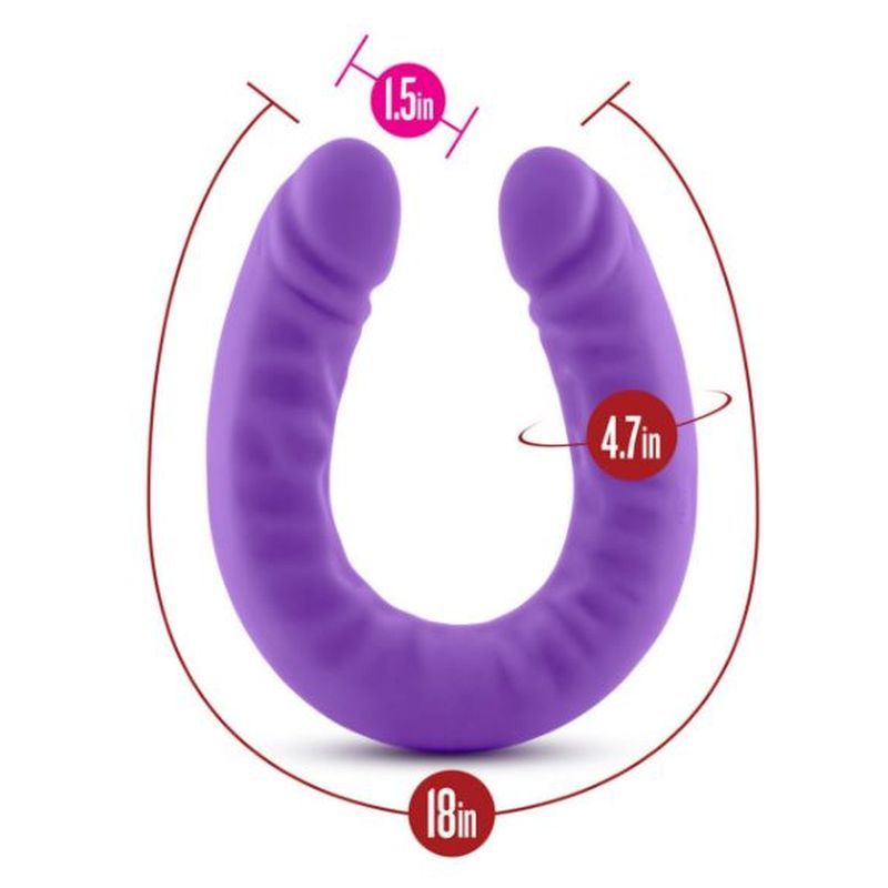 Ruse Silicone Slim 18in Purple Double Dong Dildo 1.5in Wide