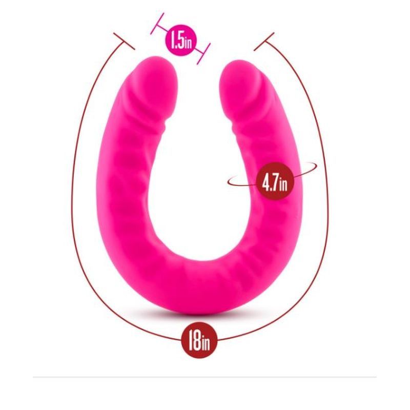 Ruse Silicone Slim 18in Hot Pink Double Dong 1.5in Wide