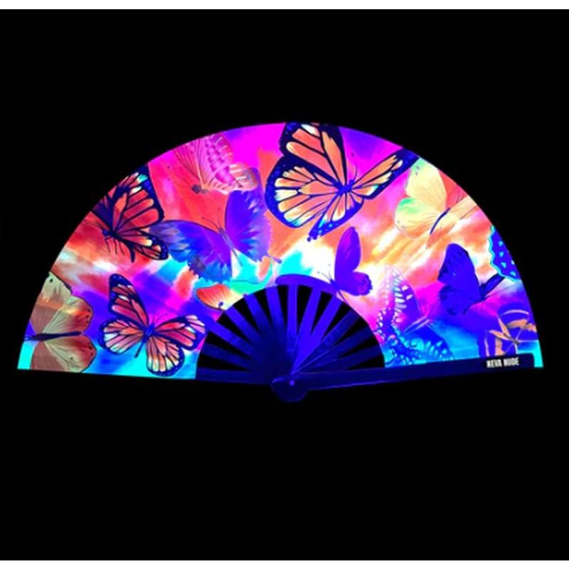 Butterfly Garden Blacklight Folding Fan Adult Accessory
