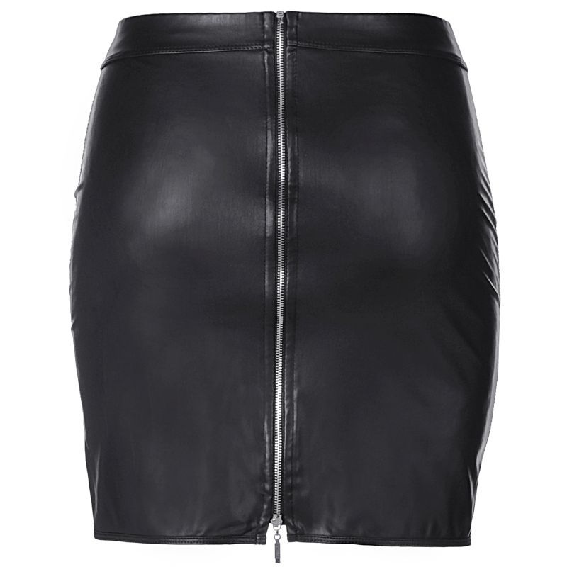Stretch Wetlook Mesh Skirt with Criss Cross Detail Black