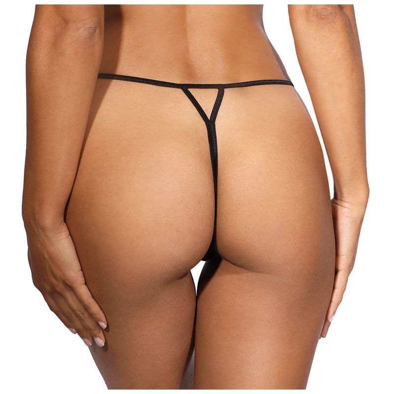 Lace Open Front G-String in Black with Bow Detail
