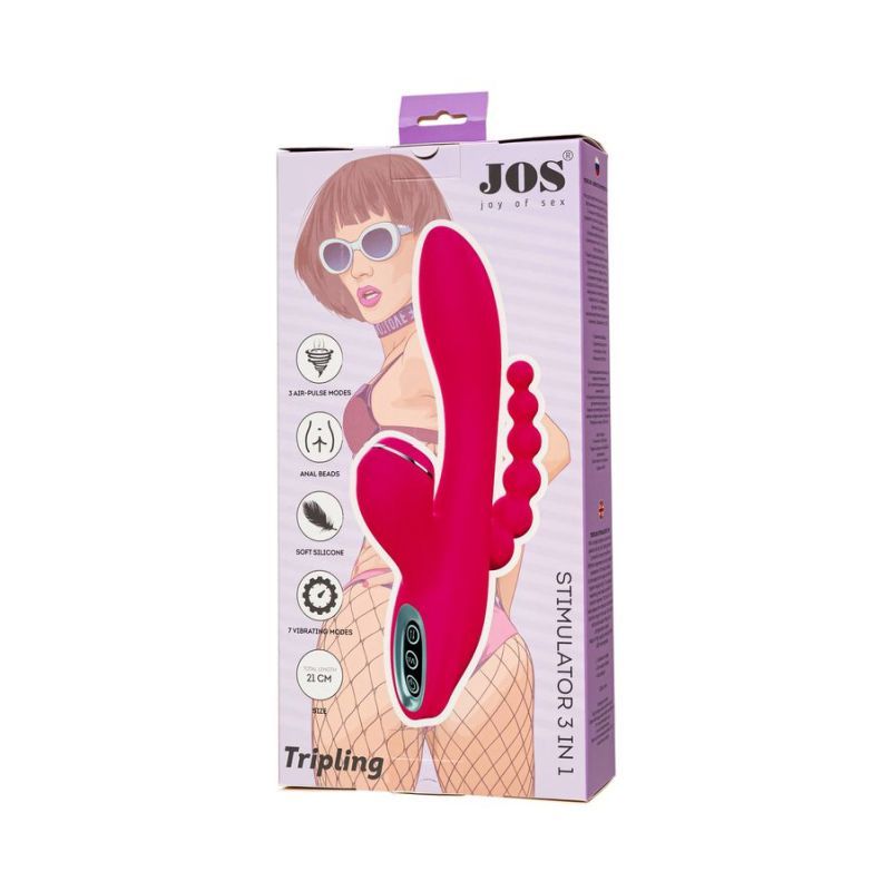 JOS Tripling Triple Stimulator – Waterproof Silicone Vibrator with Anal Beads and USB Rechargeable