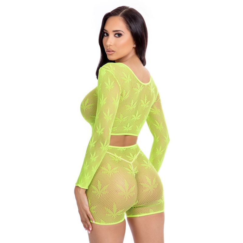 Leaf It to Me Sheer Net Green Short Set Lingerie by Pink Lipstick