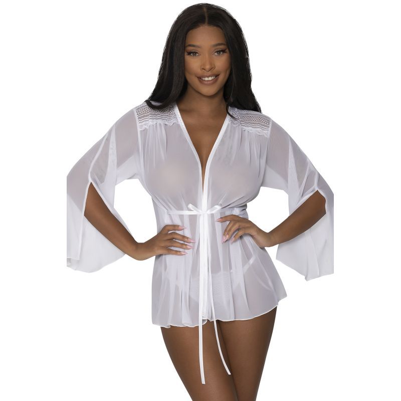 Flowing Short Robe with Lace and Slit Sleeves Sizes S-XL