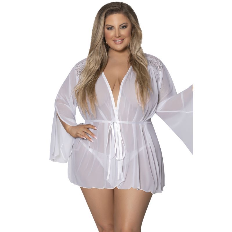 Flowing Short Robe with Lace and Slit Sleeves Sizes S-XL