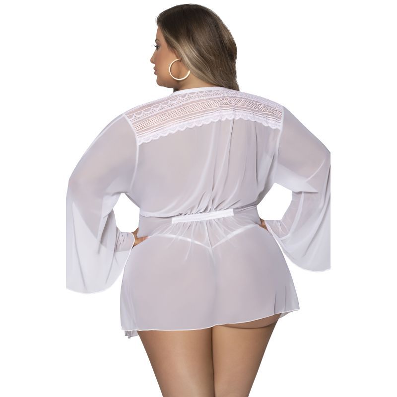 Flowing Short Robe with Lace and Slit Sleeves Sizes S-XL