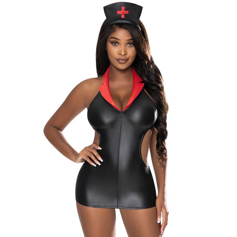 Night Nurse Costume with Cutouts and Headband Accessory