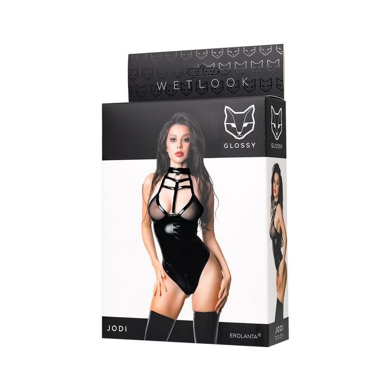 Glossy Jodi Bodysuit – Lingerie with Mesh Insert and Zip Detail