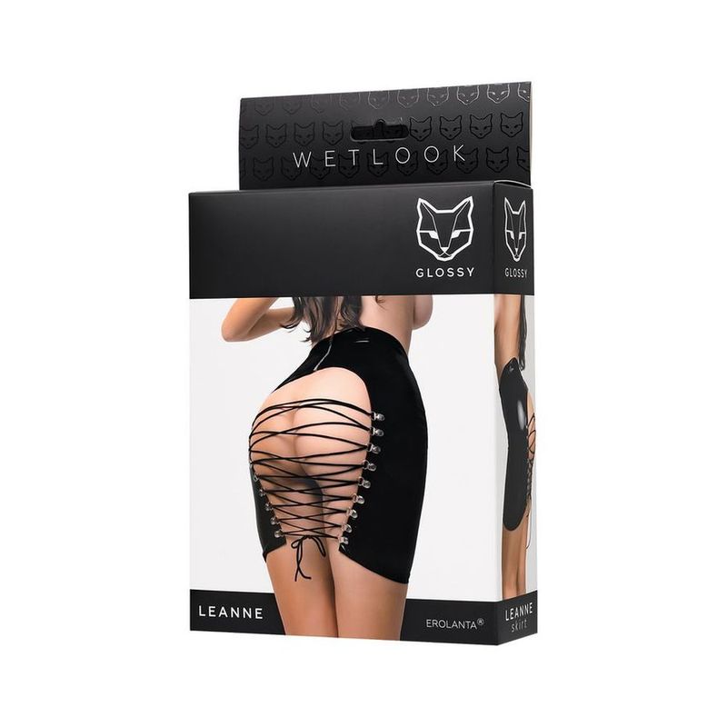 Glossy Leanne Mini Skirt (Black Wetlook)