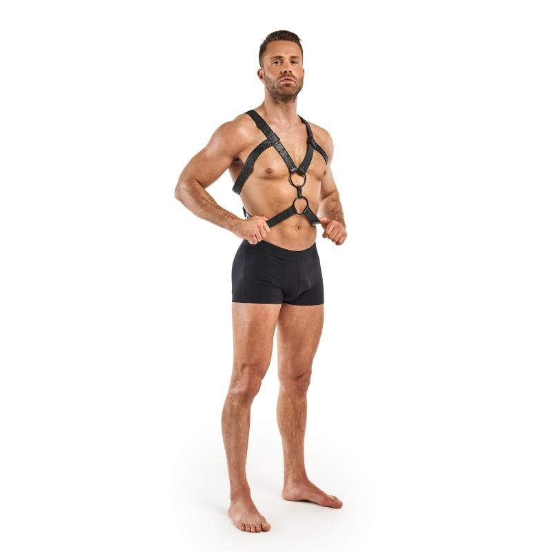 Rocco Bondage Harness Black Adjustable Faux Leather for Men