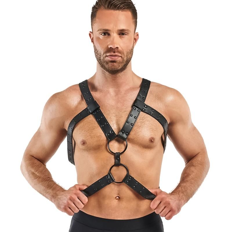Rocco Bondage Harness Black Adjustable Faux Leather for Men