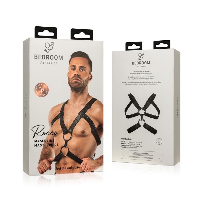 Rocco Bondage Harness Black Adjustable Faux Leather for Men