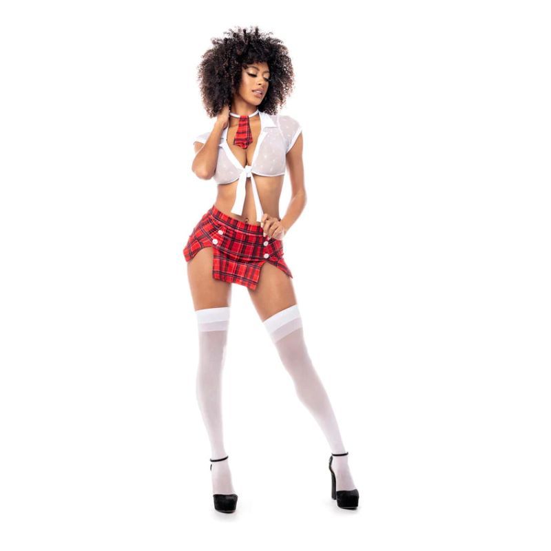 Sexy Schoolgirl Costume with Sheer Front Tie Top and Flirty Skirt