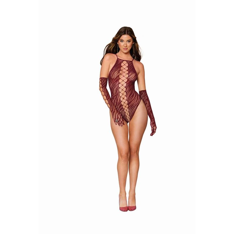 Dreamgirl Teddy with Gloves Burgundy