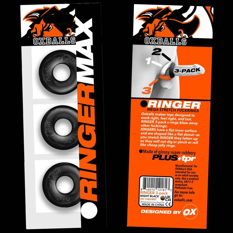 Ringer Max 3-Piece Cock Ring Set (Black) – Thick, Strong, Stretchy Cock Rings