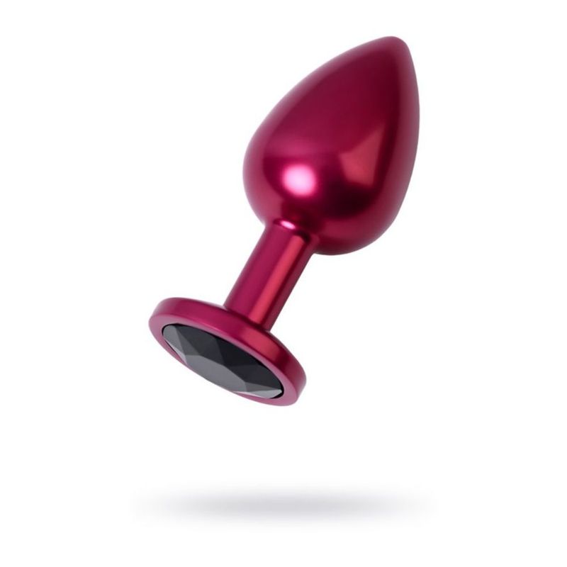 Red Metal Anal Plug with Black Crystal Medium