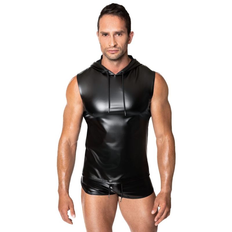 Frenzy Sleeveless Wetlook Hoodie for Men Enhancing Appeal