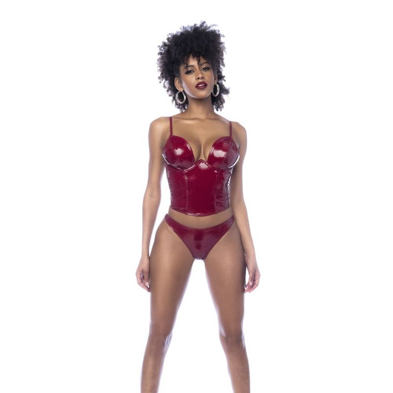 Wet Look Vinyl Two Piece Set in Glossy Wine