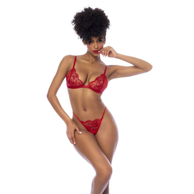 Red 3 Piece Set with Bralette, Garter Belt, and Thong – Luxury Lingerie Set