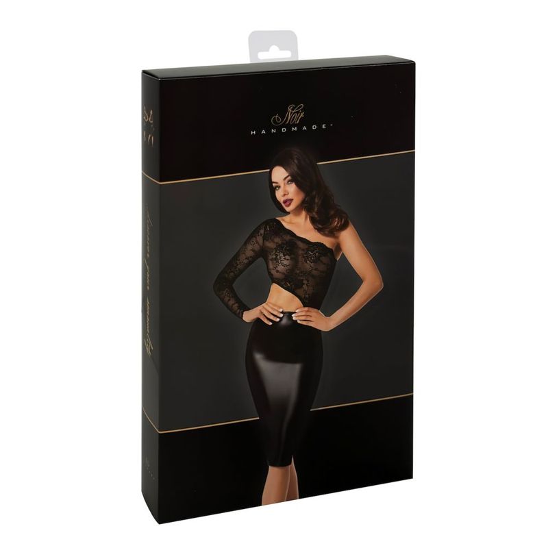 Erotica Midi Dress – Elegant Asymmetric Dress with Lace and Power Wetlook Fabric