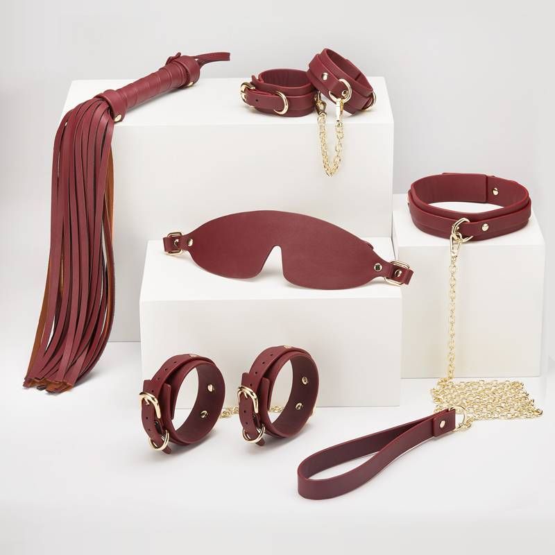 Deluxe 8-Piece Bondage Play Kit (Burgundy Gold) – BDSM Restraint Set