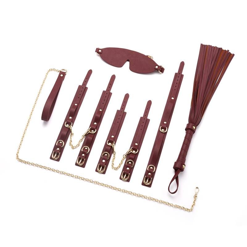 Deluxe 8-Piece Bondage Play Kit (Burgundy Gold) – BDSM Restraint Set