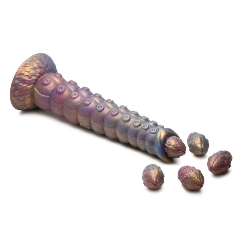 Deep Invader Tentacle Ovipositor (Colored) – Textured Silicone Dildo with Eggs 9 inch